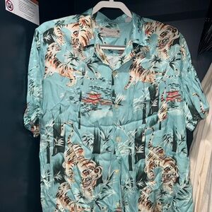 All Saints Teal Tiger Print Shirt